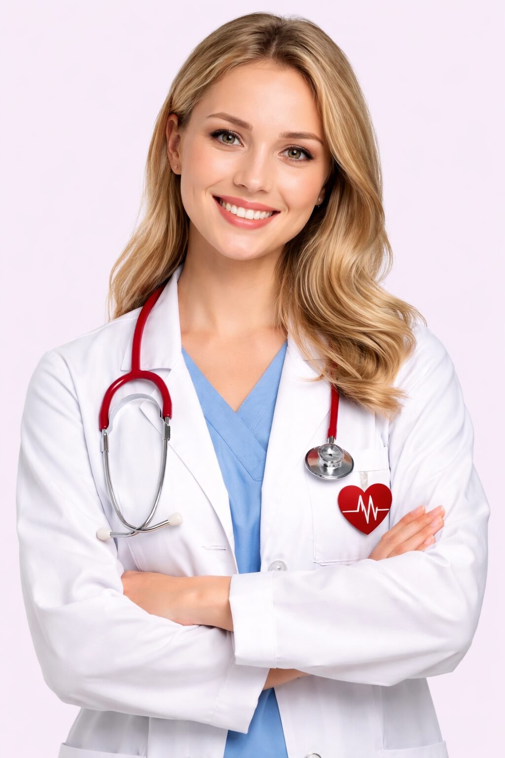 Smiling cardiology doctor wearing stethoscope and white coat