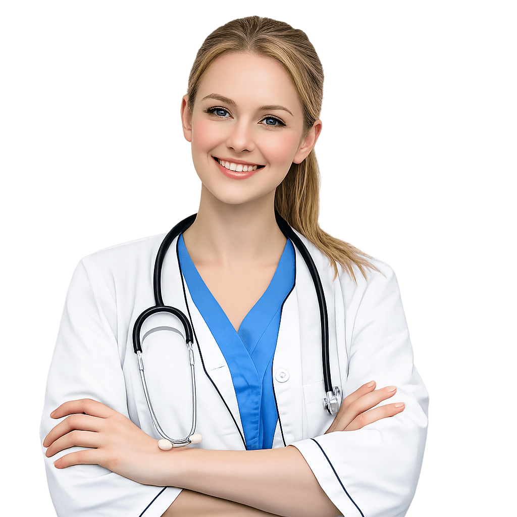 Female doctor promoting critical care medical billing services for ICU and hospitals